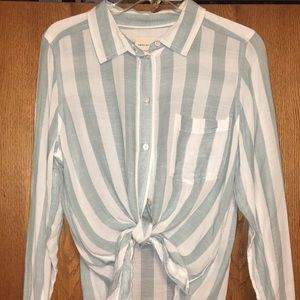 Teal and white striped button down